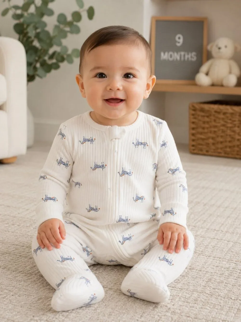 NWT Carter's Set of 2 Baby Boy Footed Sleepers Zebra Blue Size 9 Months